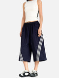 DAXUEN navy casual shorts with diagonal white stripes