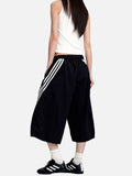 DAXUEN navy casual shorts with diagonal white stripes