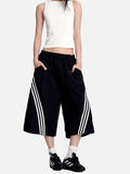 DAXUEN navy casual shorts with diagonal white stripes