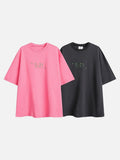 DAXUEN bright pink and charcoal grey neon green digital clock graphic t-shirt