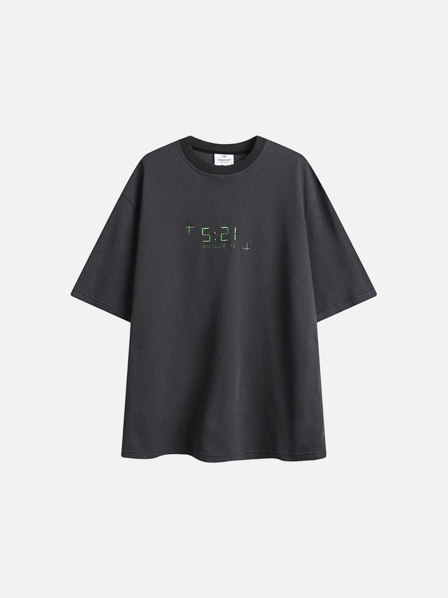 DAXUEN bright pink and charcoal grey neon green digital clock graphic t-shirt