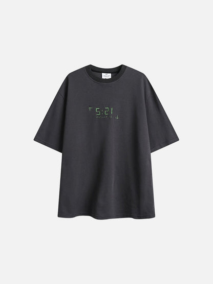 DAXUEN bright pink and charcoal grey neon green digital clock graphic t-shirt