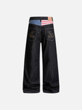 DAXUEN dark blue denim wide-leg jeans with patterned panel