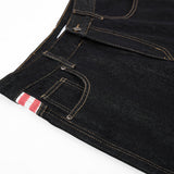 DAXUEN dark blue denim wide-leg jeans with patterned panel