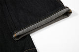 DAXUEN dark blue denim wide-leg jeans with patterned panel