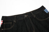 DAXUEN dark blue denim wide-leg jeans with patterned panel
