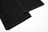 DAXUEN dark blue denim wide-leg jeans with patterned panel