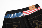 DAXUEN dark blue denim wide-leg jeans with patterned panel