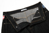 DAXUEN dark blue denim wide-leg jeans with patterned panel