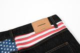 DAXUEN dark blue denim wide-leg jeans with patterned panel
