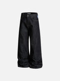 DAXUEN dark blue denim wide-leg jeans with patterned panel