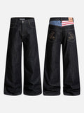 DAXUEN dark blue denim wide-leg jeans with patterned panel