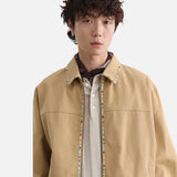 DAXUEN tan relaxed jacket with patterned trim