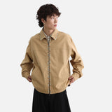 DAXUEN tan relaxed jacket with patterned trim
