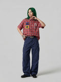 DAXUEN Distinctive plaid button-up shirt with beaded details — model photo