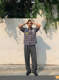DAXUEN Distinctive plaid button-up shirt with beaded details — model photo