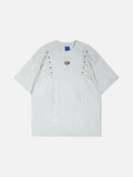 DAXUEN Distinctive short-sleeved T-shirt with emblem and pleated panels