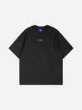 DAXUEN Distinctive short-sleeved T-shirt with emblem and pleated panels
