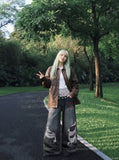 DAXUEN dark grey two-tone distressed baggy jeans — model photo