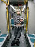 DAXUEN dark grey two-tone distressed baggy jeans — model photo