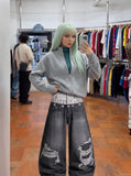 DAXUEN dark grey two-tone distressed baggy jeans — model photo