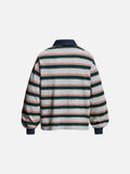 DAXUEN grey oversized striped polo shirt with distressed '65' graphic