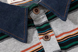 DAXUEN grey oversized striped polo shirt with distressed '65' graphic