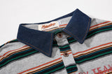 DAXUEN grey oversized striped polo shirt with distressed '65' graphic