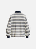 DAXUEN grey oversized striped polo shirt with distressed '65' graphic