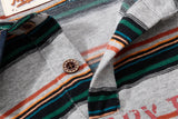 DAXUEN grey oversized striped polo shirt with distressed '65' graphic