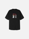 DAXUEN black oversized distressed abstract starburst graphic tee