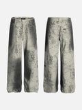 DAXUEN washed grey wide-leg trousers with distressed abstract print