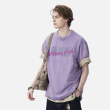 DAXUEN faded light purple oversized 'ANM' graphic tee