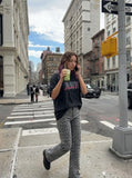 DAXUEN faded light purple oversized 'ANM' graphic tee — model photo