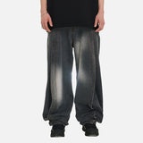 DAXUEN Distressed baggy wide-leg jeans in dark grey denim — model photo