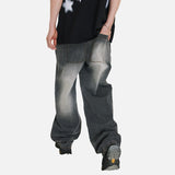 DAXUEN Distressed baggy wide-leg jeans in dark grey denim — model photo