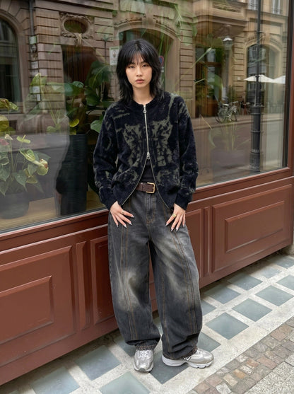 DAXUEN Distressed baggy wide-leg jeans in dark grey denim