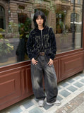 DAXUEN Distressed baggy wide-leg jeans in dark grey denim