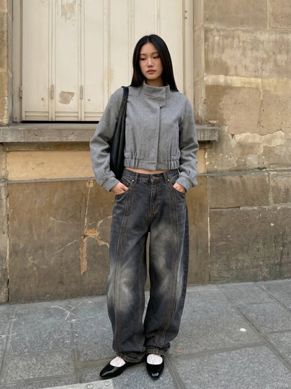 DAXUEN Distressed baggy wide-leg jeans in dark grey denim