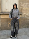 DAXUEN Distressed baggy wide-leg jeans in dark grey denim