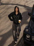 DAXUEN Distressed baggy wide-leg jeans in dark grey denim — model photo