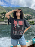 DAXUEN Distressed oversized T-shirt with band graphic — model photo