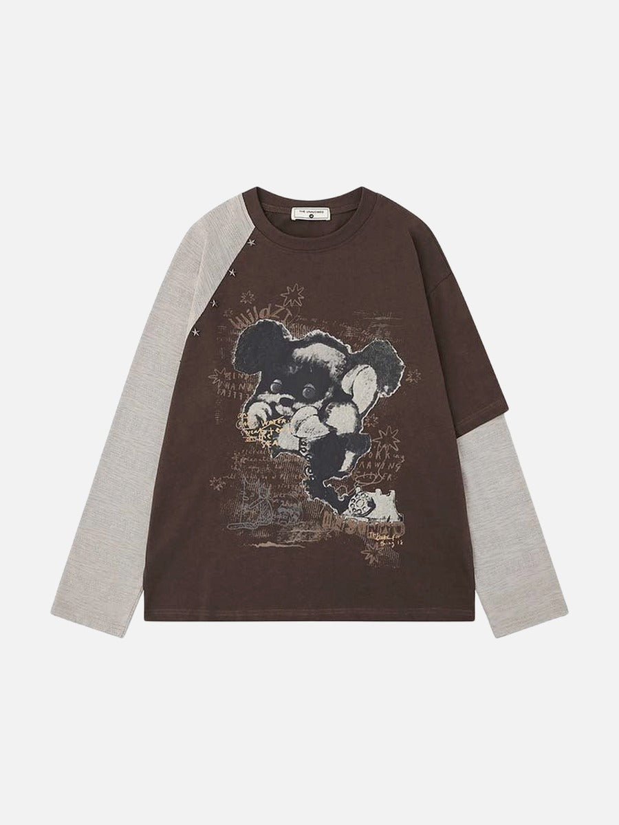 DAXUEN Distressed bear graphic long sleeve t-shirt