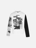 DAXUEN white long sleeve t-shirt with black distressed collage graphic
