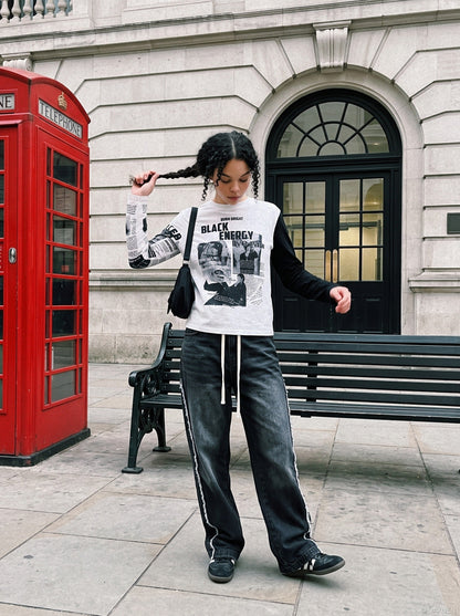 Distressed Striped Collage Long Sleeve T-Shirt