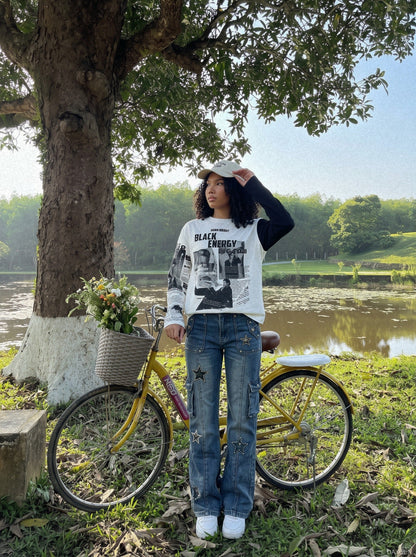 Distressed Striped Collage Long Sleeve T-Shirt