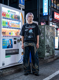 DAXUEN washed black oversized demon graphic t-shirt — model photo