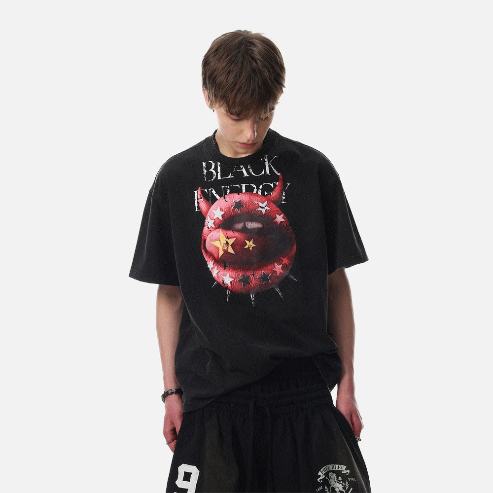 DAXUEN Black oversized T-shirt with distressed graphics