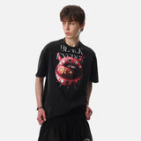 DAXUEN Black oversized T-shirt with distressed graphics