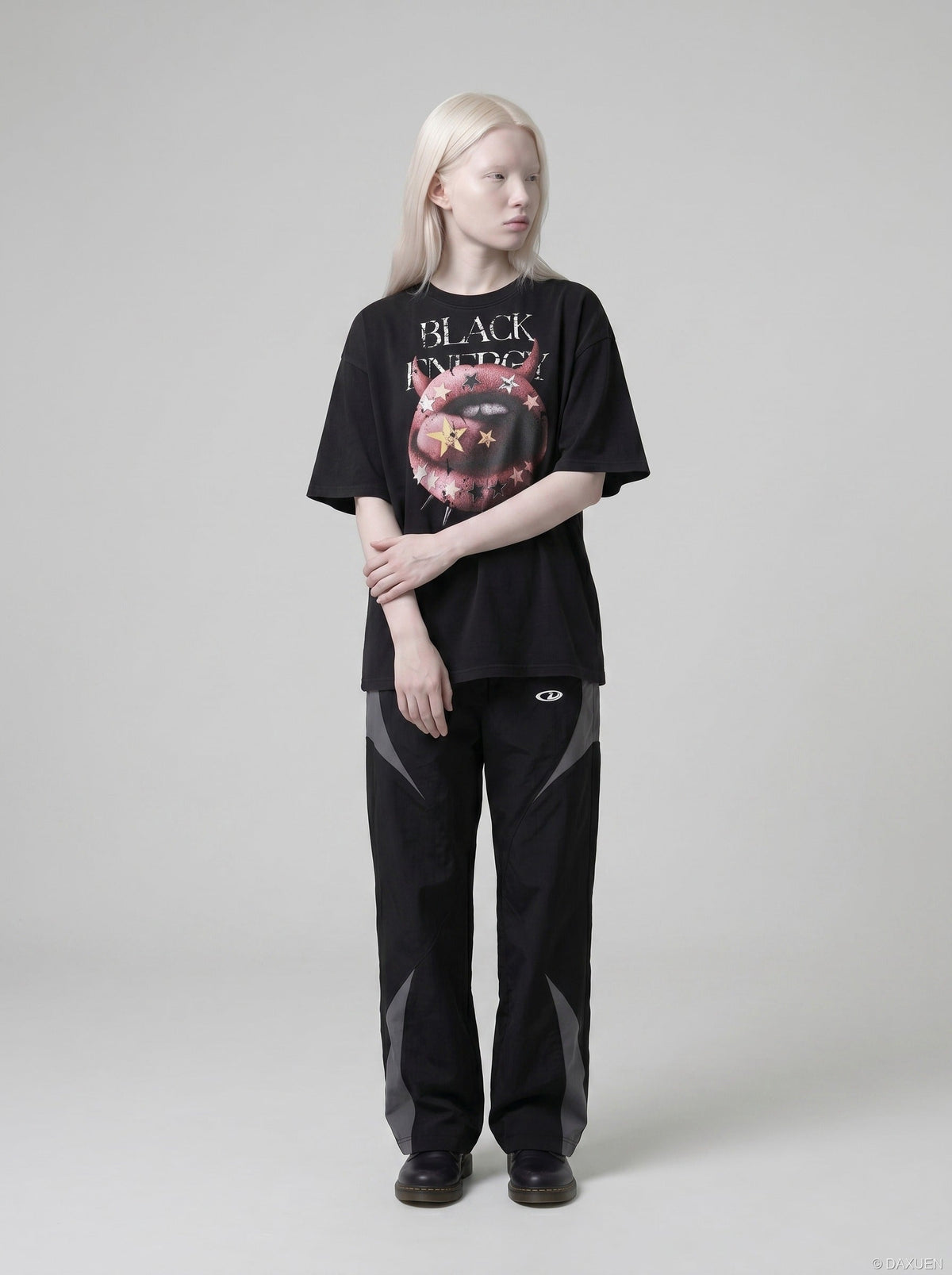 DAXUEN Distressed Black Energy T-Shirt | DAXUEN — model photo